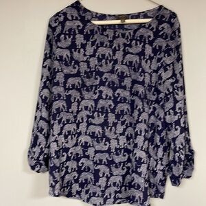 MIX women's blouse, Navy with white elephants design Top Blouse , M, Like New!,